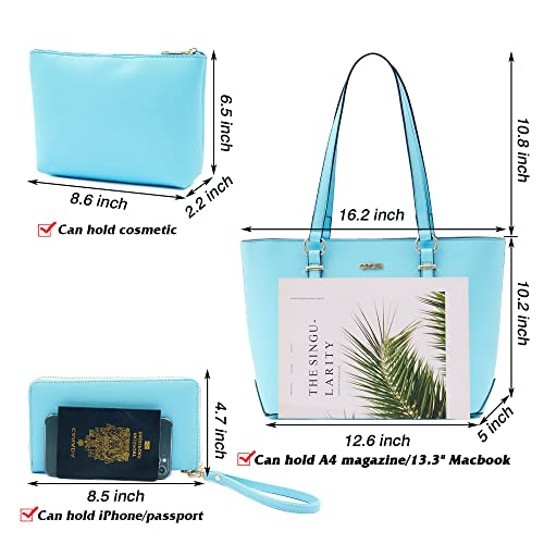 Purses And Wallets Set For Women Work Tote Satchel Handbags Shoulder Bag Top Handle Totes Purse With Matching Wallet - color: A101-3pcs/Set Pinkblue