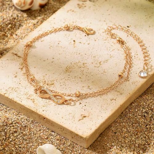 Yalice 925 Silver Ankle Bracelets Chain for Women Dainty 14K Gold Plated Waterproof Beads Anklets Layered Beach Foot Jewelry Gift - color: Gold-Infinity