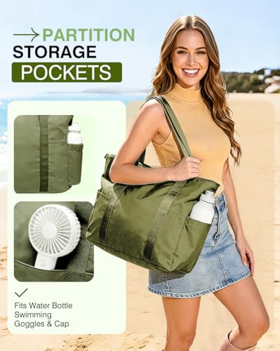 Tote Bag for Women, 26L Capacity Travel Purses Work Bag, Small Zipper Tote Bag for Travel Nurse Gym Teacher - color: Green