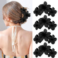 4PCS Matte Flower Hair Clips - Non-Slip Large Plumeria Clips for Thick Hair, Strong Hold for Women and Girls (Black) - color: black
