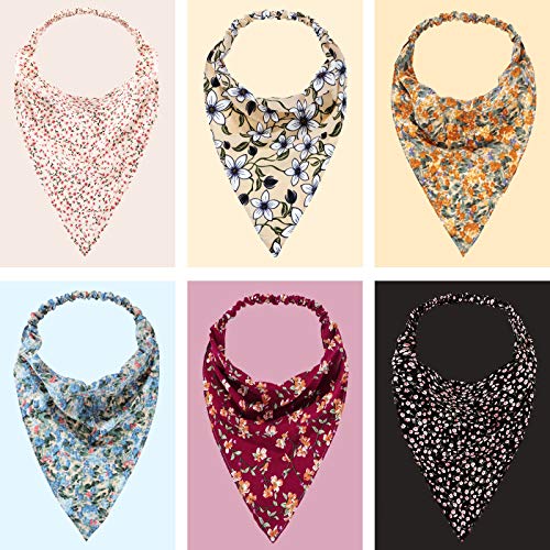 Syhood 6 Pcs Floral Hair Bandanas for Women Girl Boho Hair Scarf Headband with Clip Chiffon Cottagecore Head Kerchief(Rural Floral Patterns)