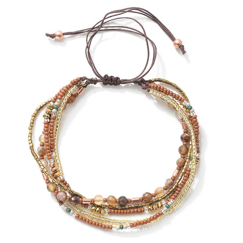 Fuqimanman2020 Boho Braided Beaded Ankle Bracelets Handmade Adjustable Beach Wrap Bracelet Draw String Anklets Bracelets Gifts for Women - color: Brown