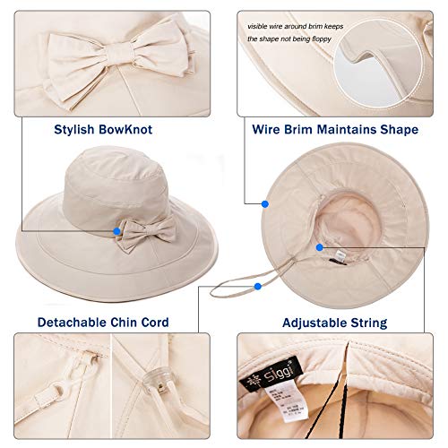 Comhats Packable Summer Cotton Sun Hat Bucket for Women UV Protection Wide Brim Beach Gardening Travel 54-64CM - color: Beige, size: X-Large