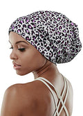 Adjustable Satin Lined Sleep Cap for Dreadlocks Curly Hair Large Head-Stay On Overnight - color: Off-white Black