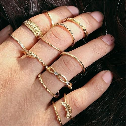 Boho Stackable Rings for Women Trendy Knuckle Joint Finger Knuckle Nail Ring Sets Simple Star Moon Stack Preppy Statement Rings Cute Stuff - style: G-7