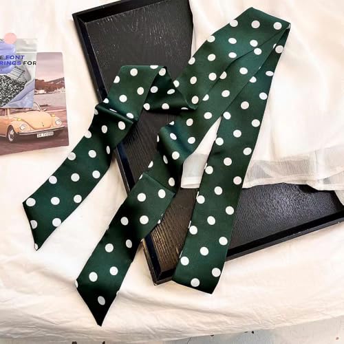 Long Thin Skinny Scarf Satin Neckerchief Ribbon Tie Waist Belt for Women - color: Green Polka Dots