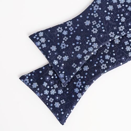 Alizeal Mens 2pcs Classic Floral Pattern Self-tied Bow Tie and Handkerchief Set - color: 045-navy+light Blue