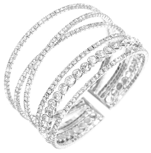 Rhinestone Bracelet for Women MultiLayer Crystal Cuff Bracelet Strand Layered Bracelet - color: Silver 1