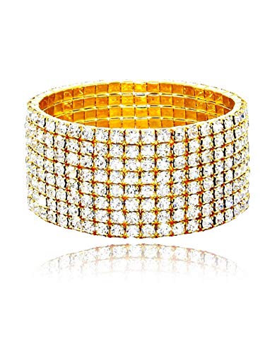 Zealmer Sparkle Multicolor Rhinestone Stackable Stretch Bracelets for Women - color: 8 Row Gold
