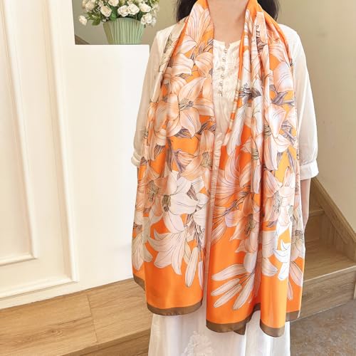 Long Silk Like Scarf Lightweight Satin Scarves Large Sunscreen Shawl Wrap for Women - color: 009.magnolia Orange