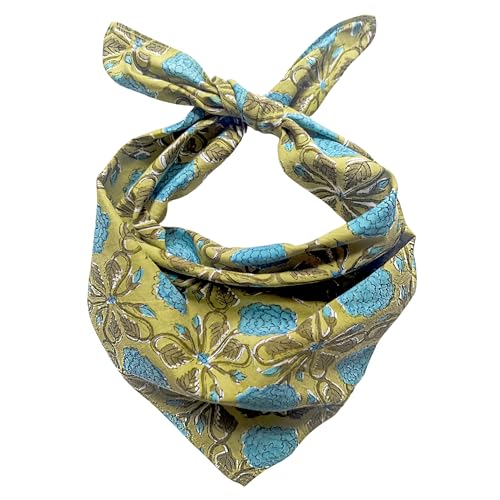 AVKA Studio 100% Cotton Bandanas for Women & Men, 2 Pack 20x20 Inch, 22x22 inch Hand Printed, Lightweight Cotton Handkerchief - color: Olive & Teal, size: 22 x 22 Inches Large