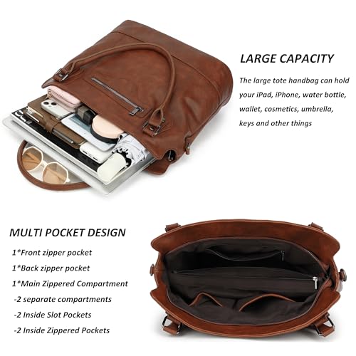 TANTOMI Tote Bag for Women Vegan Leather Purses and Handbags Ladies Waterproof Big Shoulder Bag for Travel - color: Brown.c