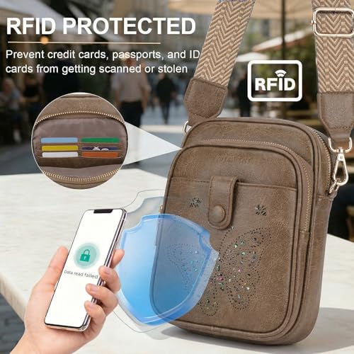 KITEVIUN Crossbody Bags for Women Leather Crossbody Purse Small Shoulder Phone Purse with Adjustable Strap & RFID Card Slots - color: 08-sandy Brown