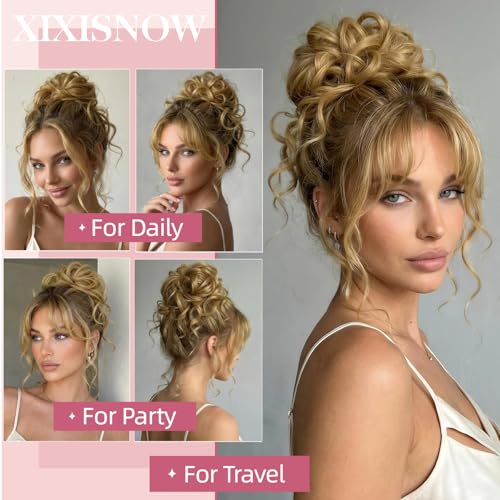 Real Human Hair Messy Bun Piece for Women Messy Buns Extension Scrunchie Updo Chignon Fullness Bun Extensions for Thin Hair Lightweight Daily Updos Hairpiece with Tendrils Golden Blonde - color: Golden Blonde