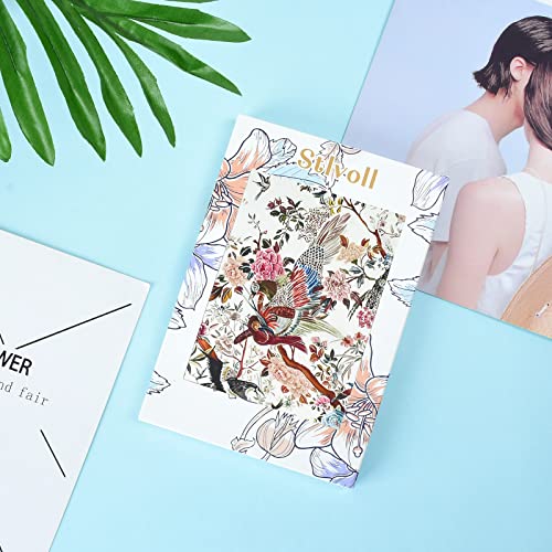 Stlvoll 100% Silk Head Scarf for Women - 27" Hair Scarves Satin Bandanas Square for Night Sleeping with Gift Packed - color: White/Flower/Bird