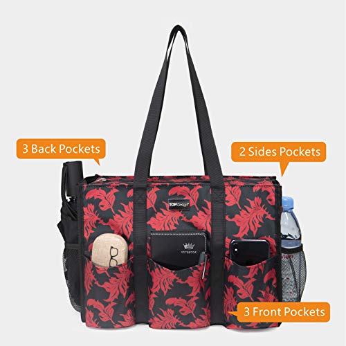 TOPDesign Utility Water Resistant Tote Bag with 13 Pockets, Top Zipper Closure & Thick Bottom Support, for Working Women - color: Baroque, size: Medium