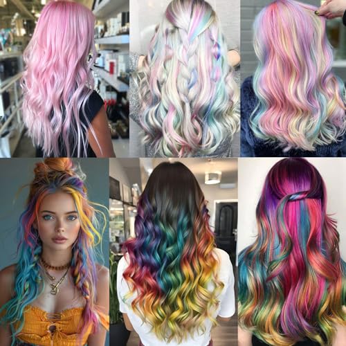 12pcs Clip in Mint Green Hair Extensions, 22 Inch Rainbow Hair with Silver Tinsels, Colorful Party Highlights for Women - color: Mint Green