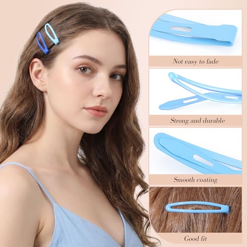 Obeoby 40 Pcs 5 Colors Metal Snap Hair Clips for Women Girls, 2.36 Inch Blue Black Barrettes Accessories Gifts - color: Blue