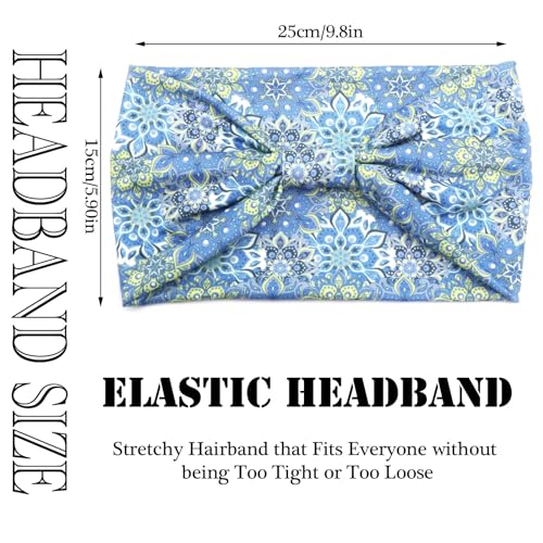 Boho Headbands for Women Vintage Floral Pattern Knotted Hair Bands Elastic Non-Slip Soft Sweat Head Bands African Sports Yoga Turban Headband Hair Accessories (Pack of 4) - color: Color-5