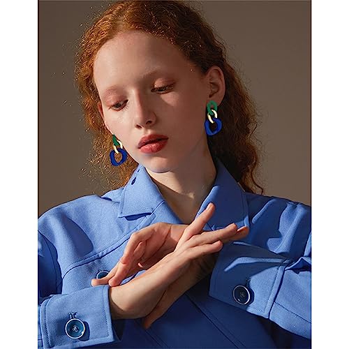 Charm Elegant Hollow Color Chain Acrylic Geometric Temperament Dangle Drop Earrings Bohemian Minimalist Hypoallergenic Jewelry Gift - color: Green Gold Blue Earrings