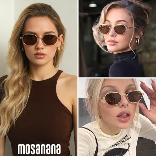mosanana Trendy Retro Hexagon Sunglasses for Women Metal MS52593 - color: C1 Gold/Grey
