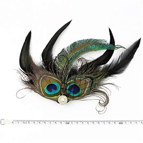 Fascinator Peacock Feather Hair Clips Flapper Headband Art Deco 20's Accessories for Women - color: 03green