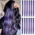 12pcs Clip in Rainbow Hair Extensions, 22 Inch 2 in 1 Hair Mixed Tinsels, Holiday Party Highlights(Grey Purple) - color: Grey Purple