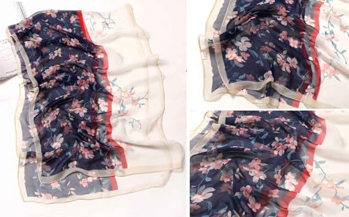 Xyueanlo Fashion Scarves for Women Lightweight Elegant Scarf Sunscreen Wraps Shawls - color: Two-color Flower Navy Blue