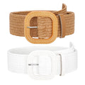 SUOSDEY 2 Pack Straw Woven Elastic Belt Braided Stretch Wide Boho Rattan Waist Belt for Women Dresses - color: 08-brown+white, size: Fit Waist up to 35''