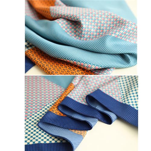 Women's Square Silk Like Head Scarf Large 35 inch Silk Feeling Hair Wrapping Satin Scarves for Sleeping Bandanas - color: A009 Twill Blue