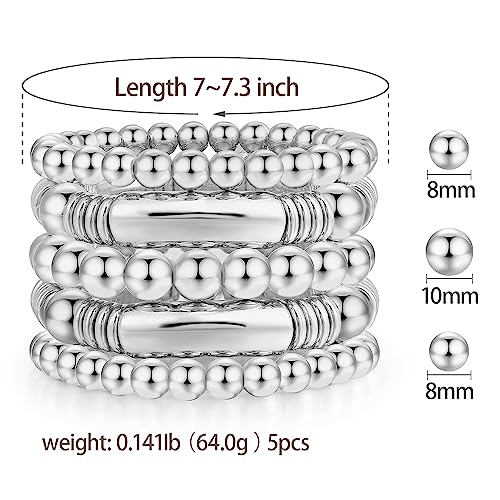 14K Gold Plated Bangles Bracelet for Women Chunky Curved Stacking Plated Bead Ball Stretchable Bracelets - color: Style-6