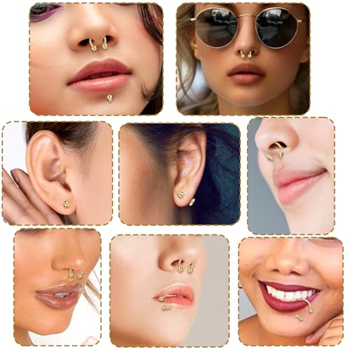 64 PCS Jewelry Lip Barbell Ring Lip Rings Vertical Labret Medusa Snake Bite Earring Piercing Jewelry Helix Earring Daith Tragus Cartilage Studs Steel for Women Men - color: gold