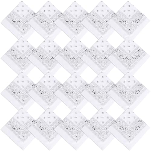 Jeatonge 20 Pcs Bandanas Paisley Headbands Bandana for Women Men Head Scarf Handkerchief 22x22 inch - color: 20pcs White