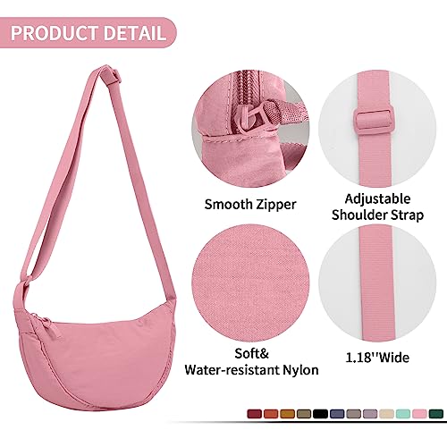Nylon Crescent Crossbody Bag for Women Purses Trendy Men,Small Travel Sling Bag Hobo - color: Pink, size: Small