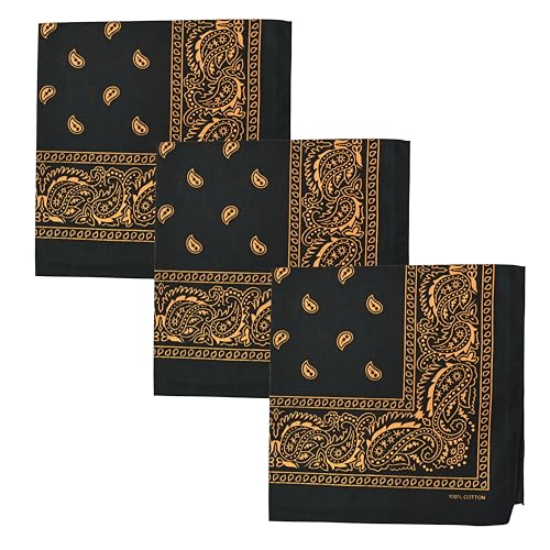 Motique Accessories Two Tone Paisley Bandana - Set of 3 - color: Black Orange