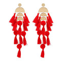 Long Tassel Earrings for Women Colorful Fringe Drop Dangle Earrings Bohemian Hawaiian Summer Beach Jewelry for Womens Vacation Outfits - color: Red