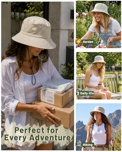 Water-Resistant Bucket Hat for Women Men Rain Hat UPF 50+ Boonie Sun Hat Foldable Summer Floppy Fishing Safari Hats - color: Beige