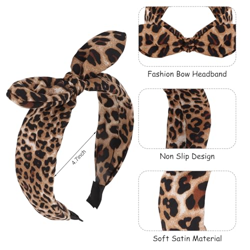 CURASA Big Bow Headbands for Women Cheetah Girls Leopard Headband with Bow Fancy Fashion Headbands for Women Leopard Hair Accessories
