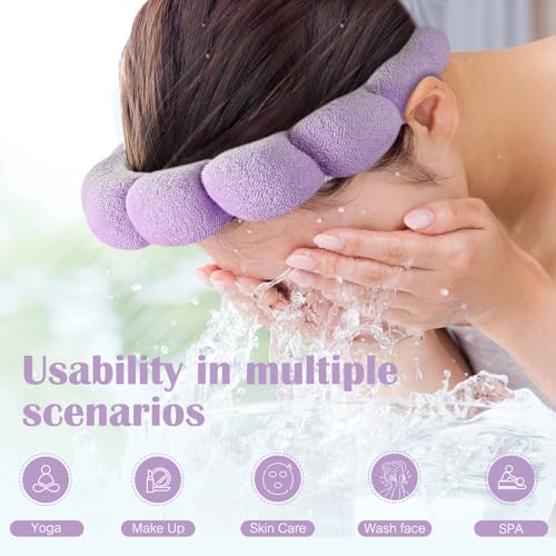 Ztomine Spa Headbands, Set of 2, Terry Cloth Headband for Washing Face or Facial, Puffy Makeup Headbands for Face Washing, Mask, Beige + Purple (1 Beige & 1 Purple Combo Pack) - color: beige + purple
