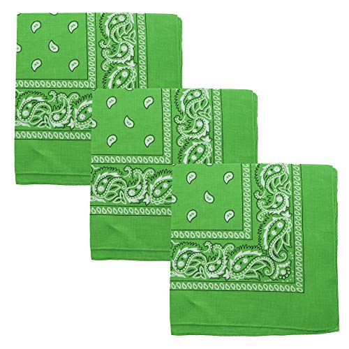 Motique Accessories Set of 3 Paisley Bandanas – 100% Cotton 22 Inch Head Scarf Neck Bandana Face Cover - color: Apple Green