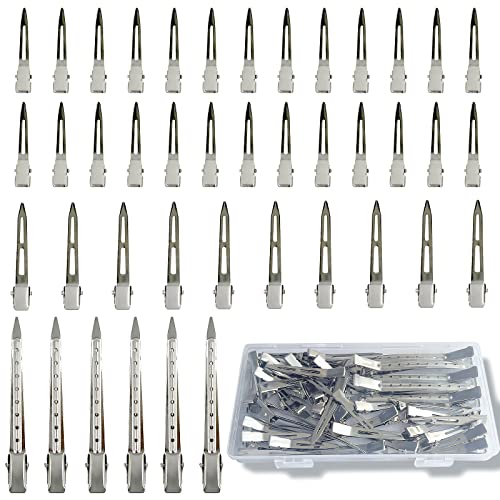 HiJeaton 42Pcs Styling Hair Clips, Silver Metal Duck Billed Hair Clips for Women Styling Sectioning, Duckbill Long, Pin Curl, Alligator Roller Clip with Case (42PCS) - size: 42pcs Mixed