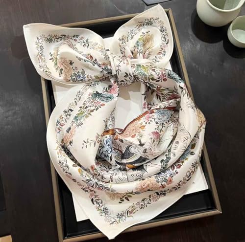 JERLA 100% Pure Mulberry Silk Square Scarf for Hair-27''x27'' Women Men Natural Silk Neckerchief Headscarf - color: Flowers and Birds Pink
