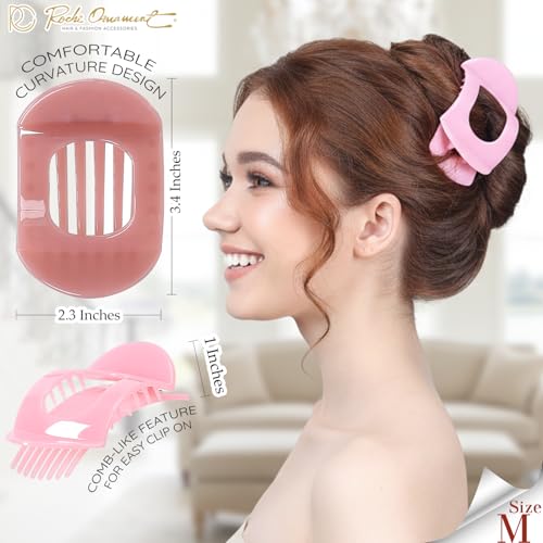 RC ROCHE 6 Pcs Flat Claw Hair Clips for Women Thick Hair French Round Duckbill Square Secure Strong Hold Grip Clamps Barrettes Curved No Slip No Crease Plastic Styling Cute, Medium Cherry Blossom - color: (Medium) Cherry Blossom
