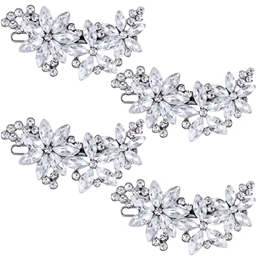 PAGOW Crystal Flower Bridal Hair Clips, 4Pcs Silver, Elegant Hair Accessories for Women, Girls, Brides, Wedding, Party - color: Silver 4pcs