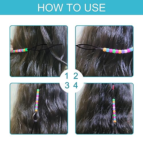 Hoyols Quick Hair Beading Tools with Colorful Pony Beads Magic Topsy Hair Tail Braid Stringer Ponytail Maker for Teens Girls 6pcs Black - color: 6pcs Black w/ beads