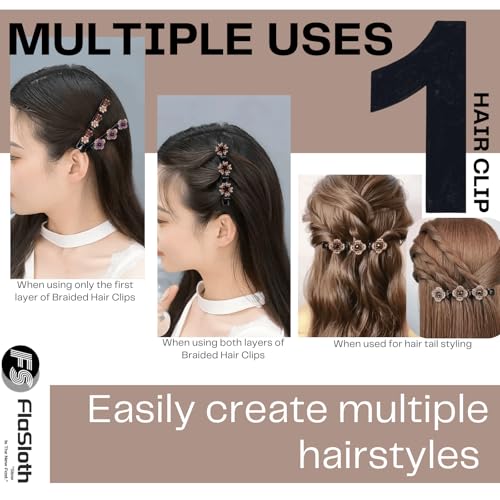 Hair Clips for Styling - 7PCS Crystal Stone Braided Hair Clips, Double-Layer Star and Flower Clips for Women and Girls, Sparkling Rhinestone Duckbill Clips, Non-Slip Hair Accessories (FlaSloth)