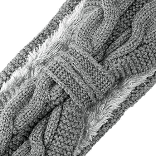 DRESHOW Crochet Ear Warmer Headband Soft Knit Chunky Turban Stretch Thick Headbands Warmer Fuzzy Head Wrap for Women - color: 1 Pc Double Twist: Gray
