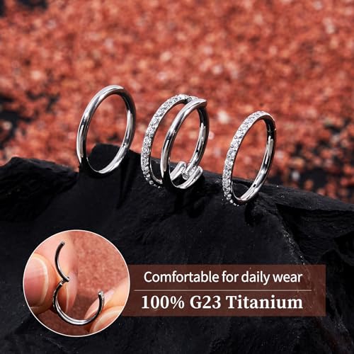G23 Titanium 3PCS/7PCS 16G Cartilage Double-Hoop Helix Conch Piercing Jewelry With Cubic Zirconia Flat Back Stud Earrings Set For Women Men - color: A-3PCS-Silver-16G-10mm