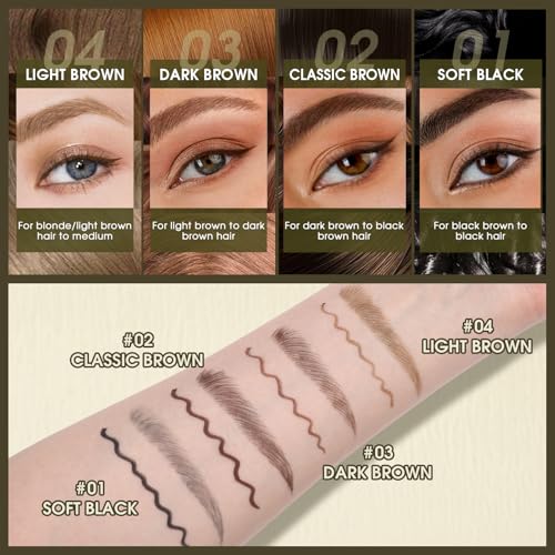UCANBE Eyebrow Pen, Dual-Ended Eyebrow Pencil with 4-Fork-Tip & Gel Eyeliner for Women, Eye Brow Pen with Gel Eyeliner Pencil, Microblading Eyebrow Pencils with Hair Like Strokes, Dark Brown - color: Dark Brown