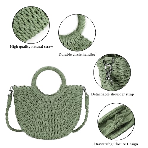 Womens Straw Beach Bag Woven Crossbody Shoulder Bags Top Handle Satchel Handbag Purse for Summer - color: Army Green